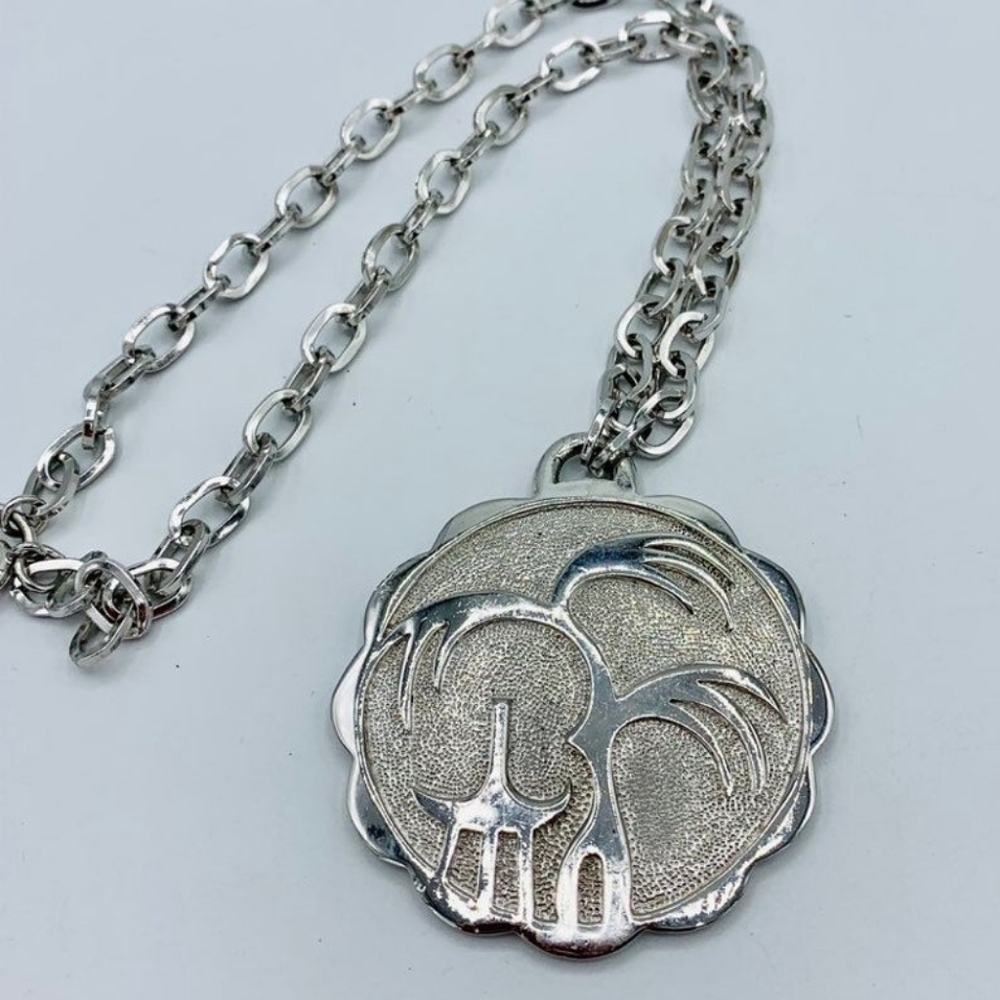 Trifari Silver Tone Circle Asian Pagoda Necklace